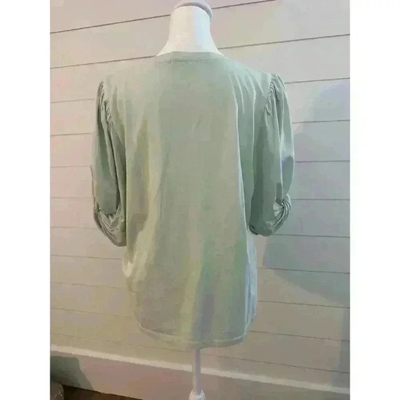 Avec Les Filles Women's Sage Green Puff Knotted Sleeve Top, Size Latge - Picture 3 of 12